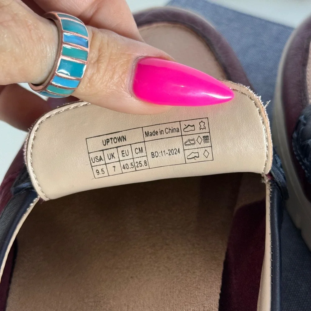 Vionic Uptown Loafer Womens 9.5 Burgundy Navy Blush Leather Slip On Orthopedic